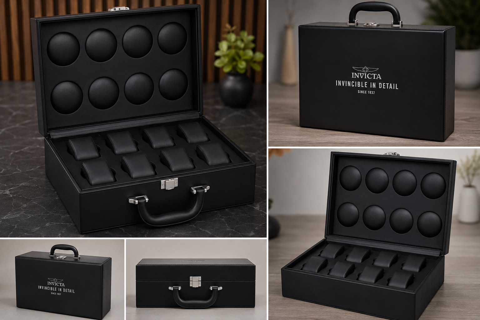 INVICTA EIGHT 8 SLOT Briefcase Black Watch Storage Box Collector Case 1837
