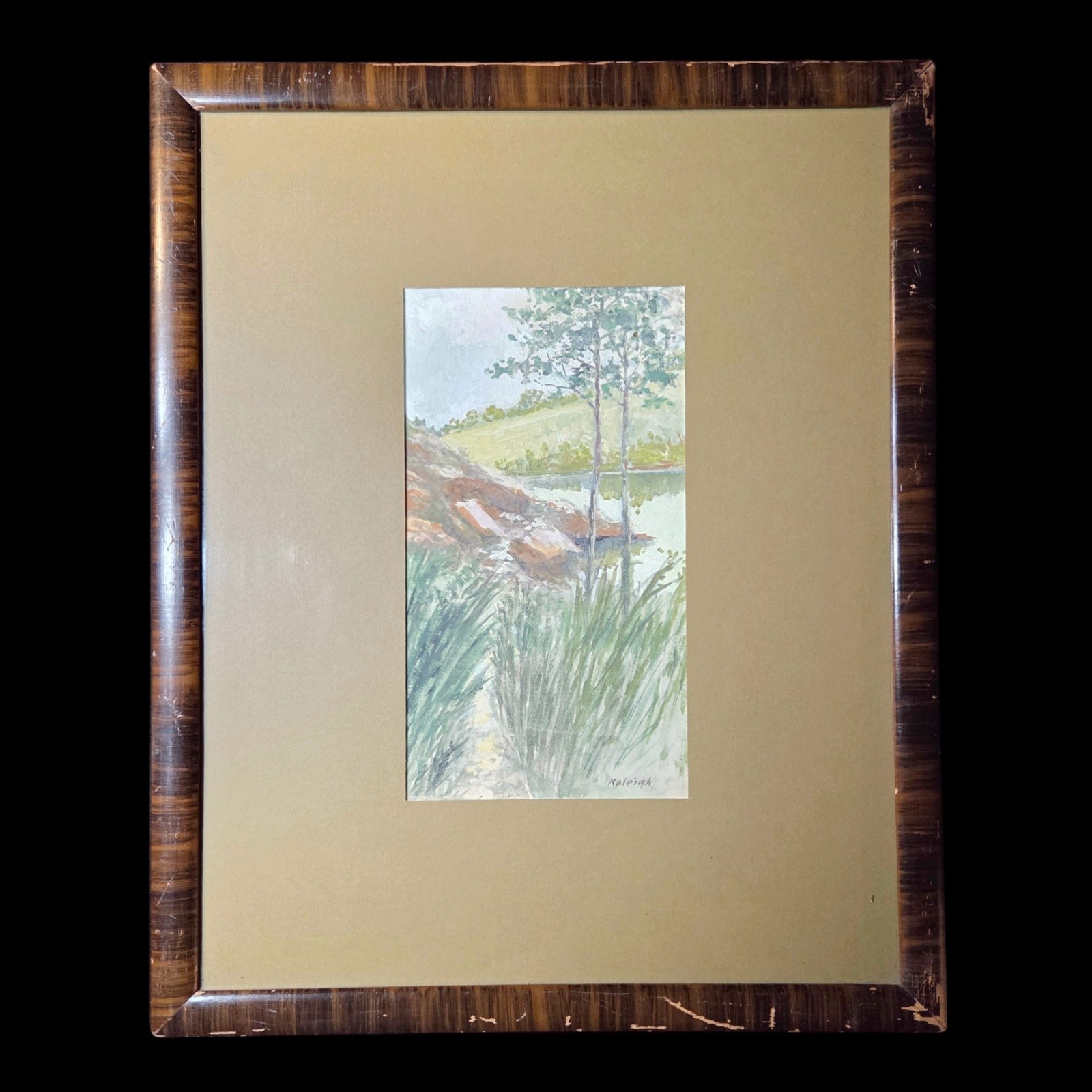 Antique Original Watercolor Painting Signed Impressionist Landscape Framed Art