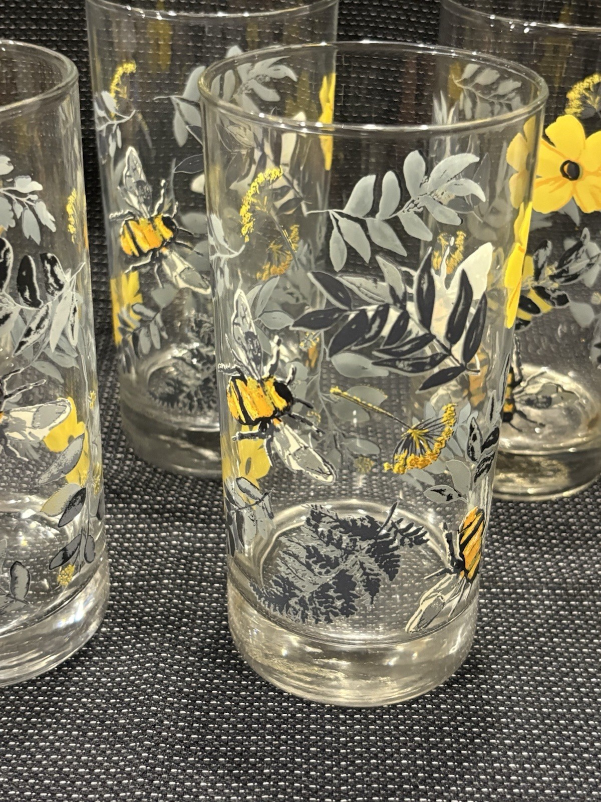 Four (4) Libbey Royal Norfolk Bee & Floral 16 Oz. Tumblers Glasses