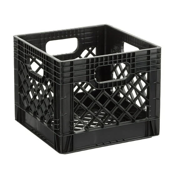 Juggernaut Storage 16QT Heavy-Duty Plastic Milk Crate Black with Built-in Handle Juggernaut Storage 16QT Heavy-Duty Plastic Milk Crate Black with Built-in Handle