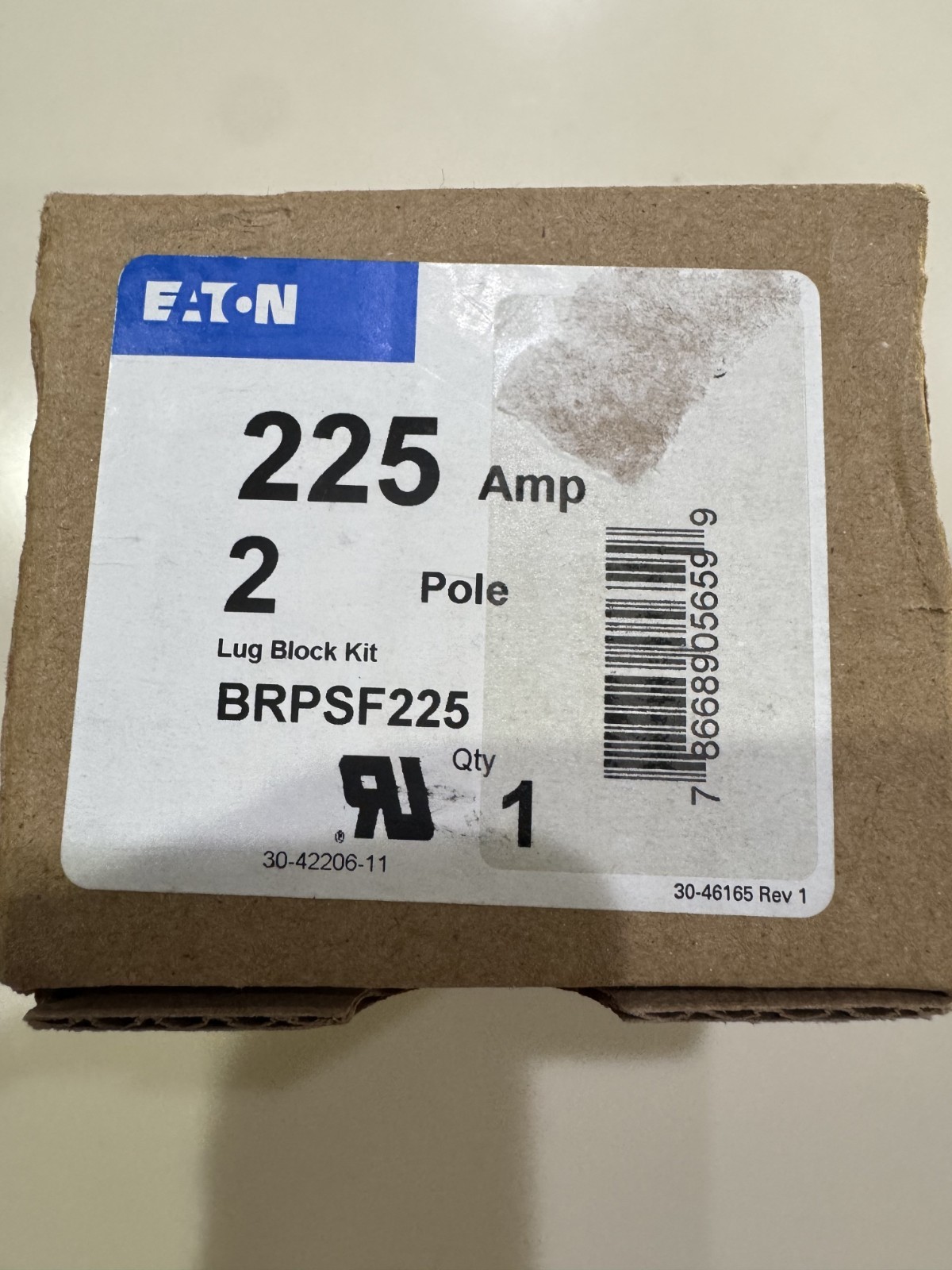 New in box Eaton BRPSF225 2 Pole 225 Amp SUB FEED LUG BLOCK KIT 225-AMP 2-POLE