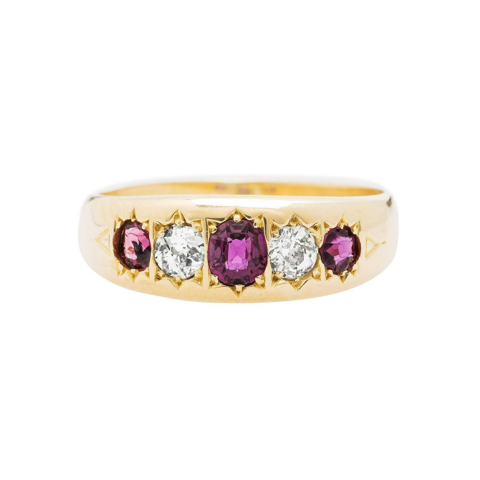 2.9ct Lab-Created Alternate Ruby Moissanite Five Stone Band Yellow Gold Plated