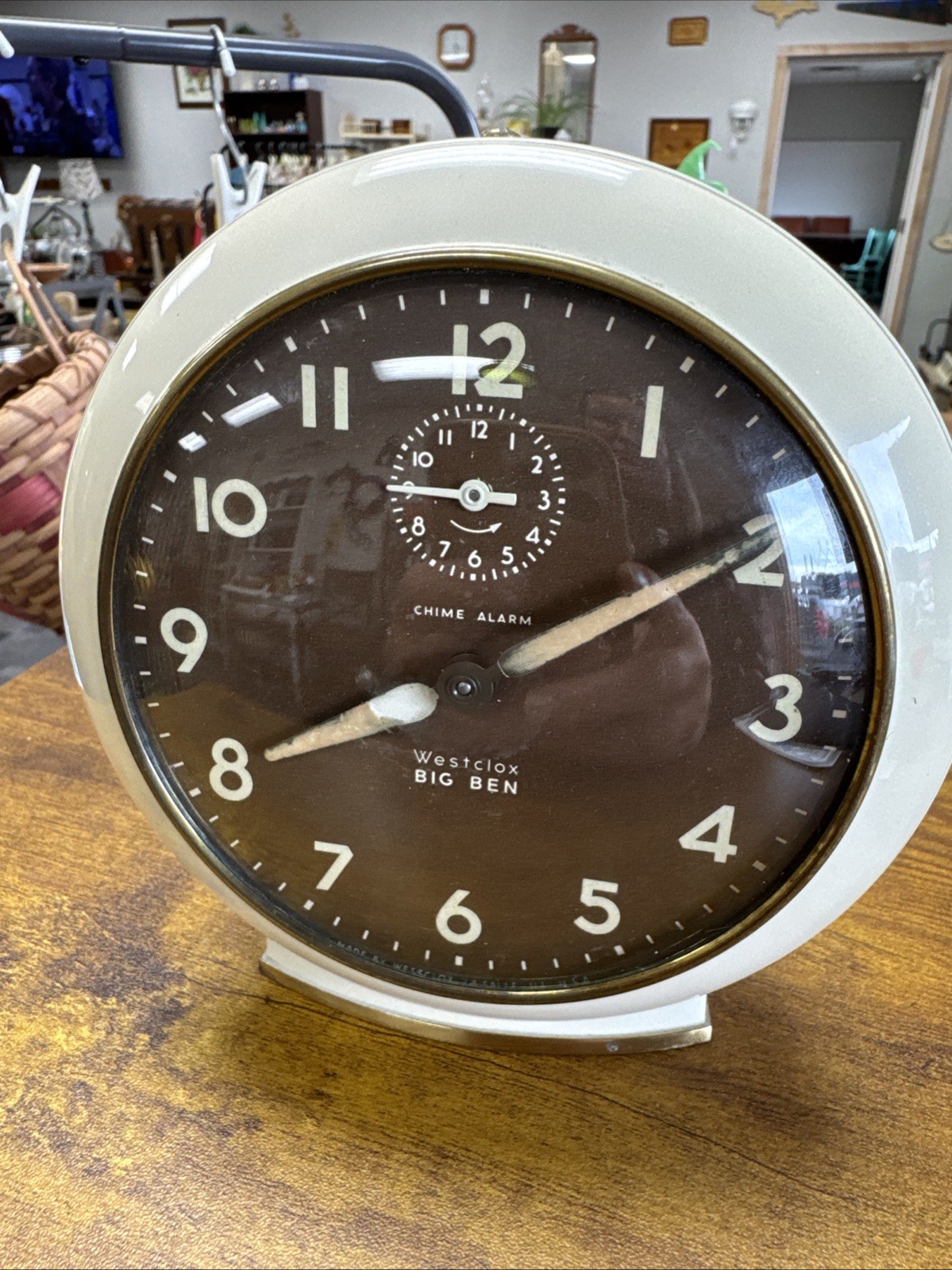 Vtg 1949 Westclox Big Ben Cream/Brown 48 Hour Clock Wind-Up Made In USA
