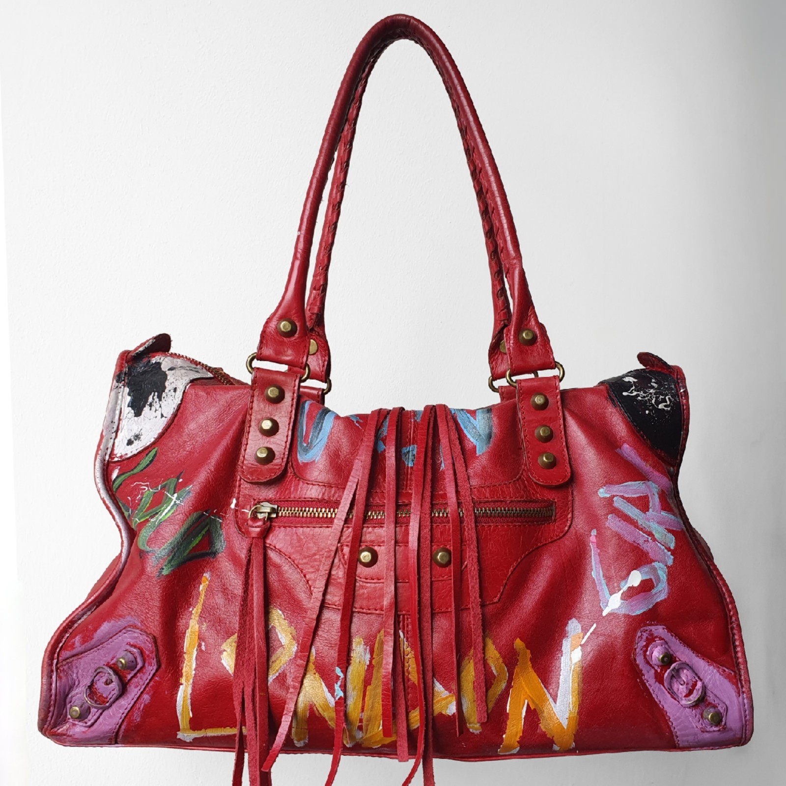 Vintage City Bag Large Red Art - Motorcycle Utilitarian University Y2K Designer