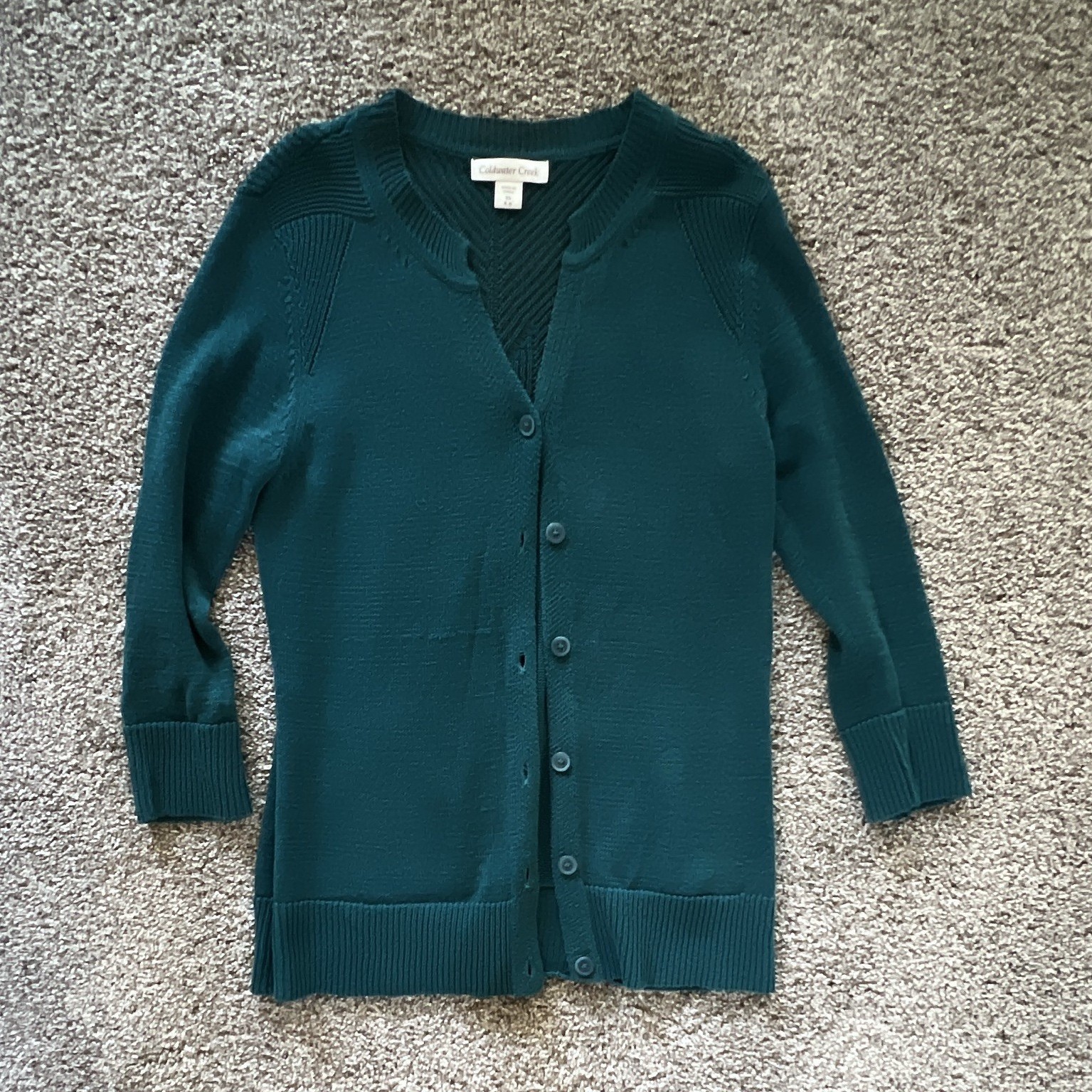 Coldwater Creek Women\'s Green Solid Knit Button-Front V-Neck Cardigan XS Coldwater Creek Women\'s Green Solid Knit Button-Front V-Neck Cardigan XS