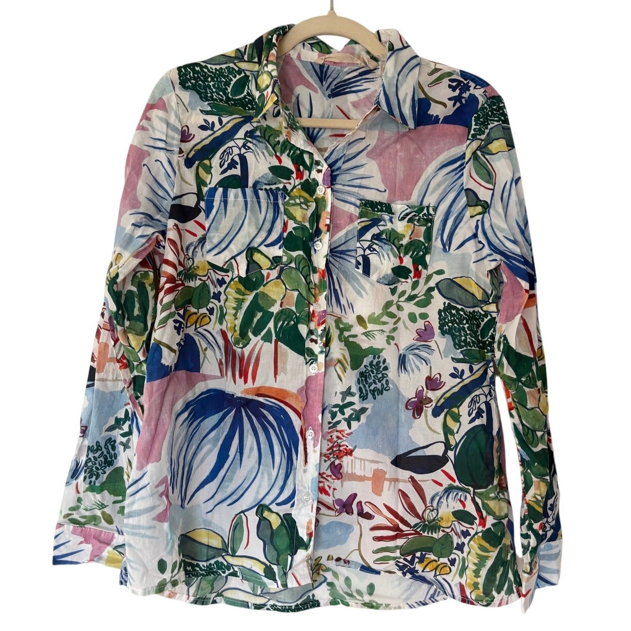 Soft Surroundings NWT Floral Blouse Large Red Blue Green