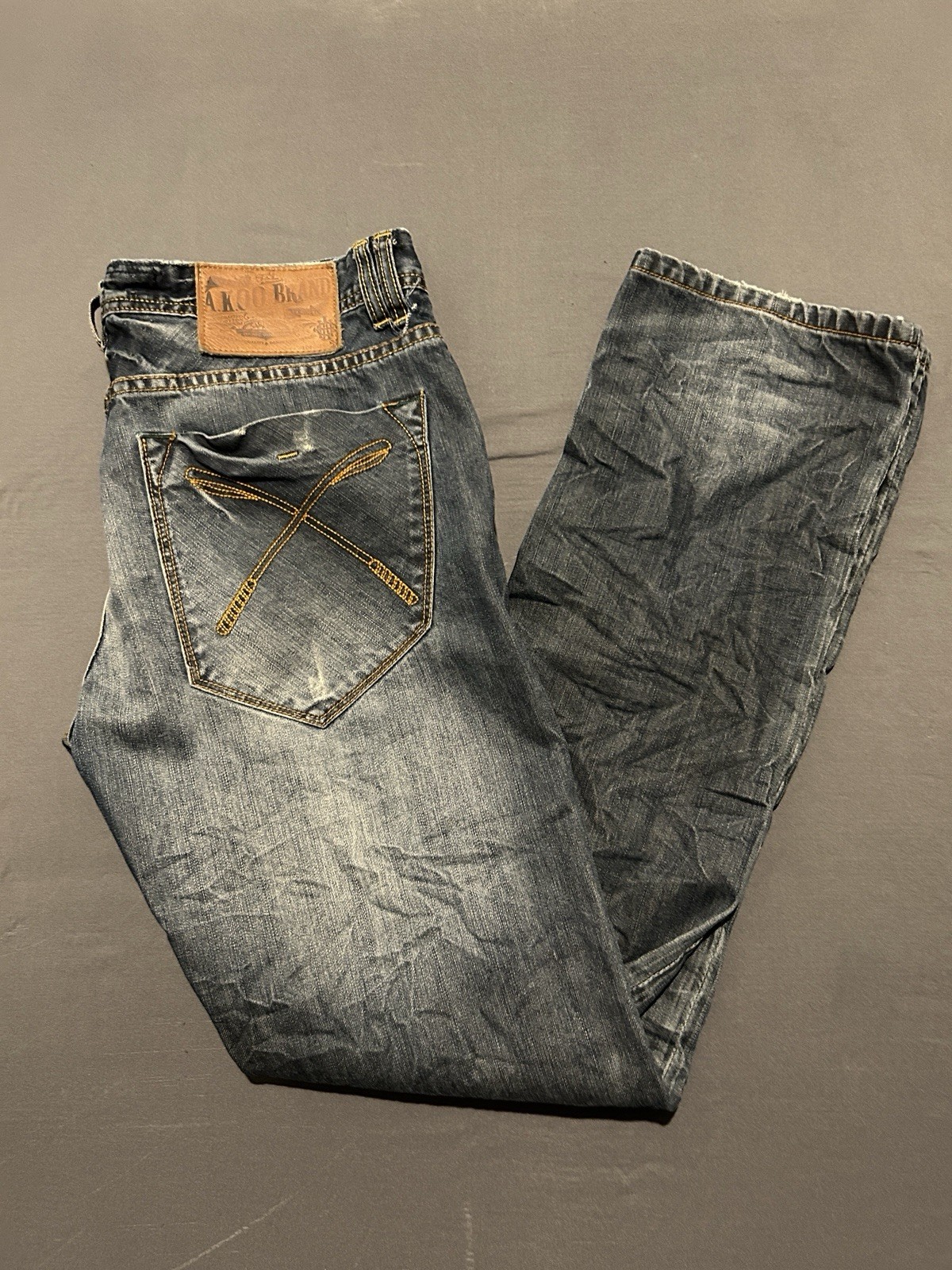 Vintage Akoo Jeans Mens 34x33 Blue Baggy Distressed Denim Straight Leg Y2K Vintage Akoo Jeans Mens 34x33 Blue Baggy Distressed Denim Straight Leg Y2K