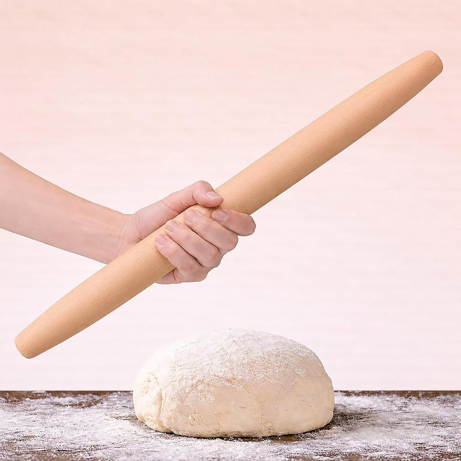 17 Inch French Rolling Pin, Wooden Dough Roller for Baking, Solid Wood Tapered