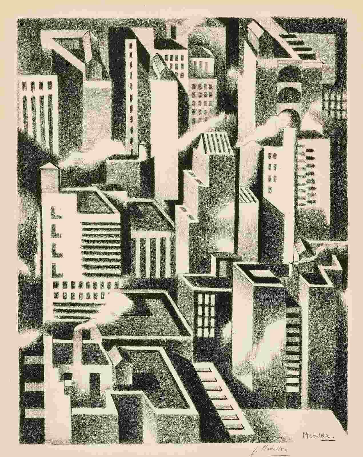 Jan Matulka Arrangement–New York c. 1925 Modernist NYC Lithograph