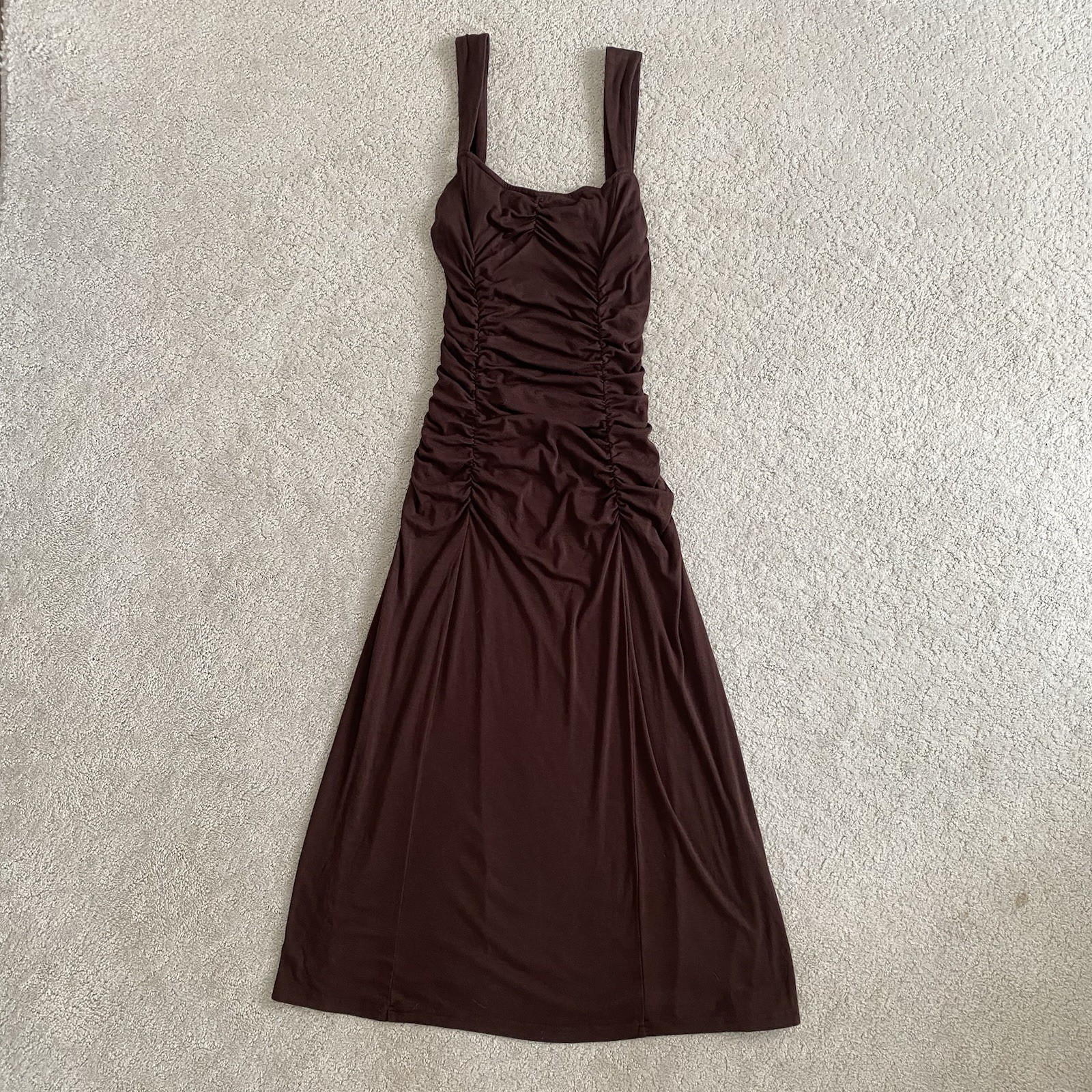 Chocolate Sleeveless Ruched Midi Dress XS Whimsygoth Fairy Grunge Y2K 90s
