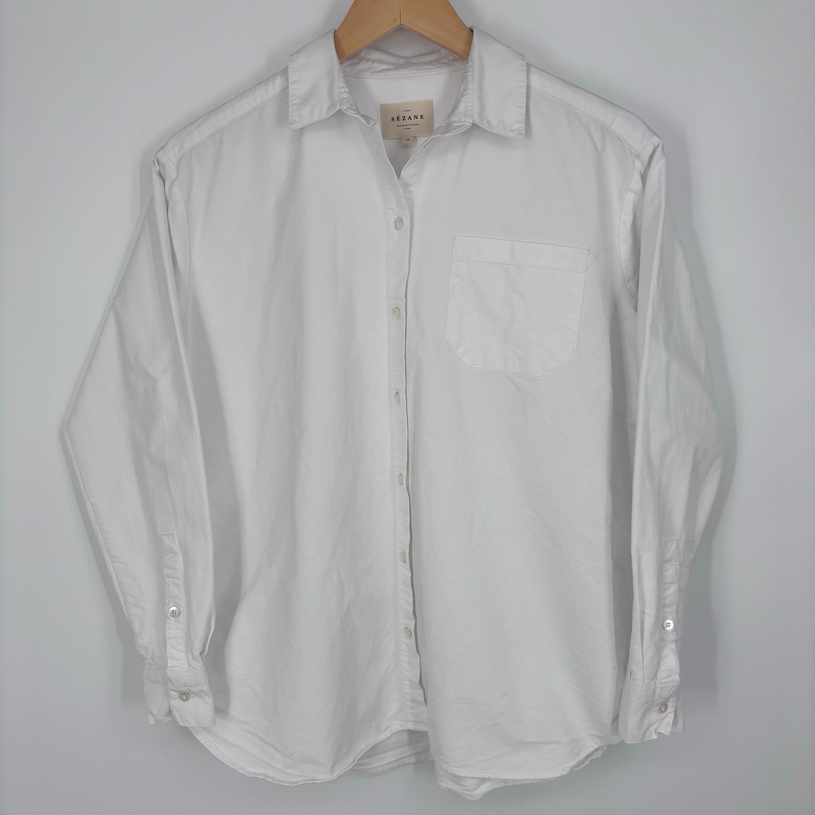 Sezane Max Shirt Women 34 White Organic Cotton Long Sleeve Button Down Blouse