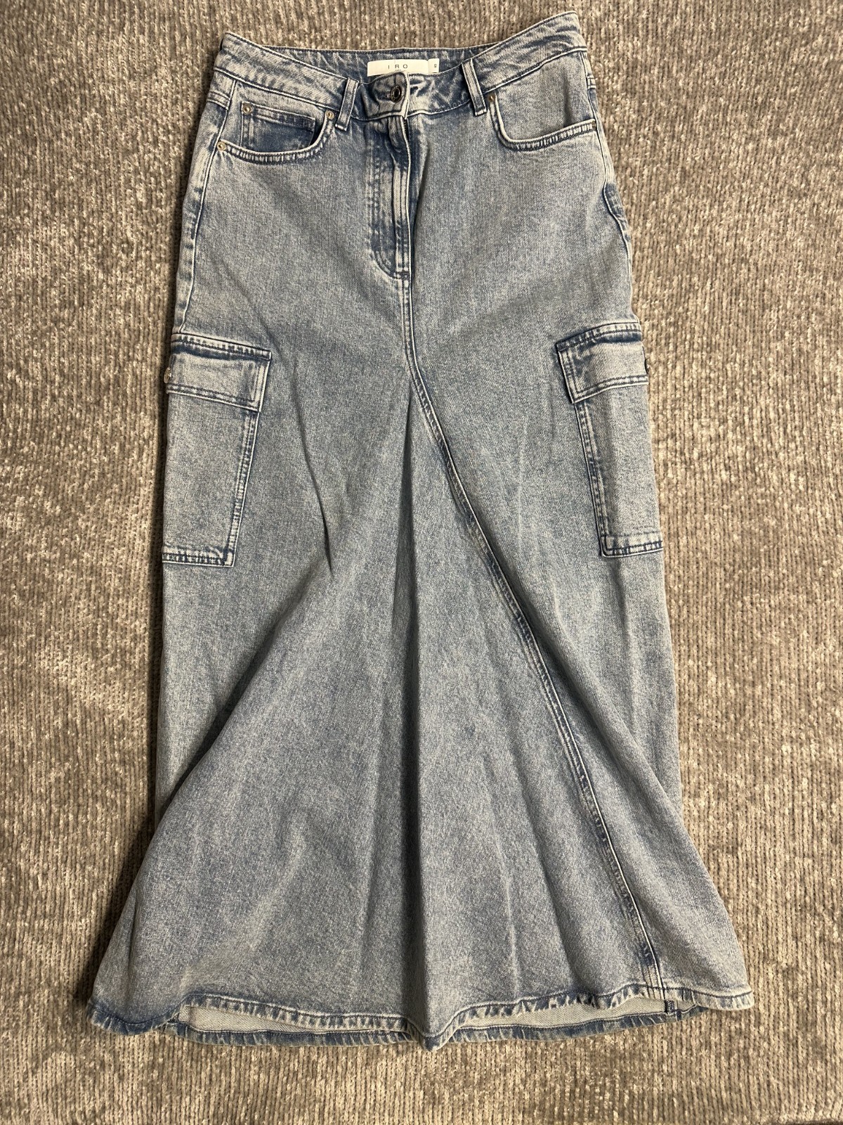 IRO Paris Dara Cargo Denim Maxi Skirt Light Wash Utility Women\'s Size 40 8