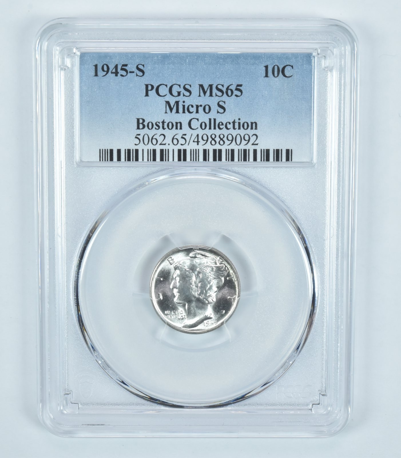 1945-S Mercury Dime Micro S Boston Collection MS65 PCGS Blue Label 1945-S Mercury Dime Micro S Boston Collection MS65 PCGS Blue Label