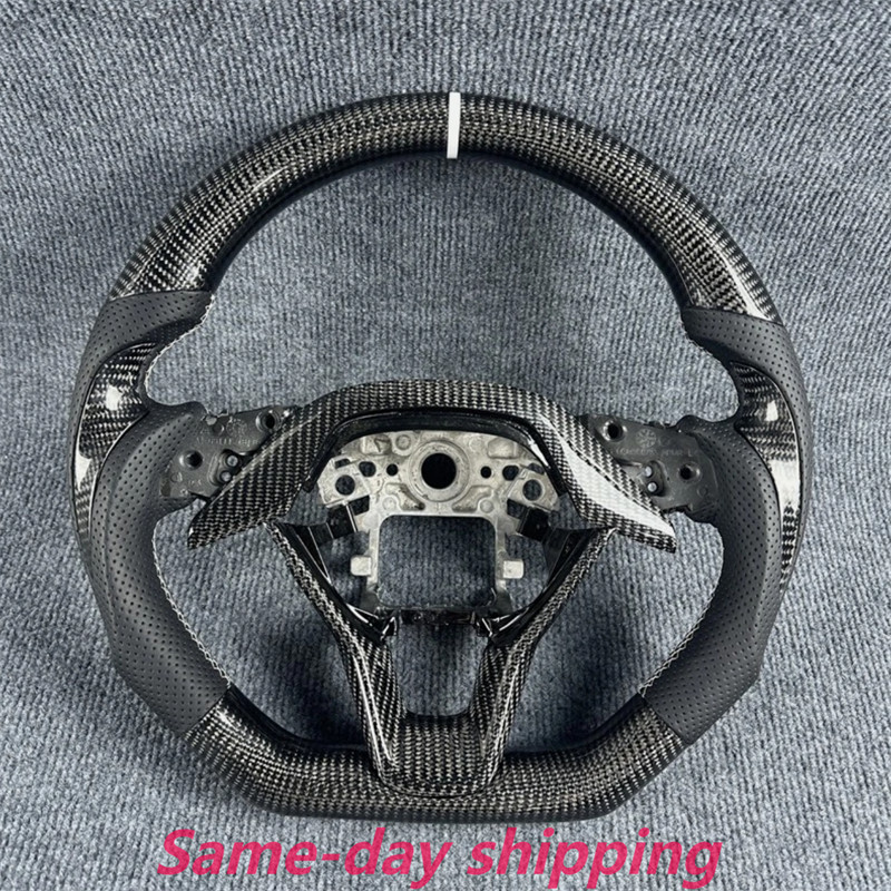 Custom black carbon fiber leather white stitch steering wheel for Honda Accord