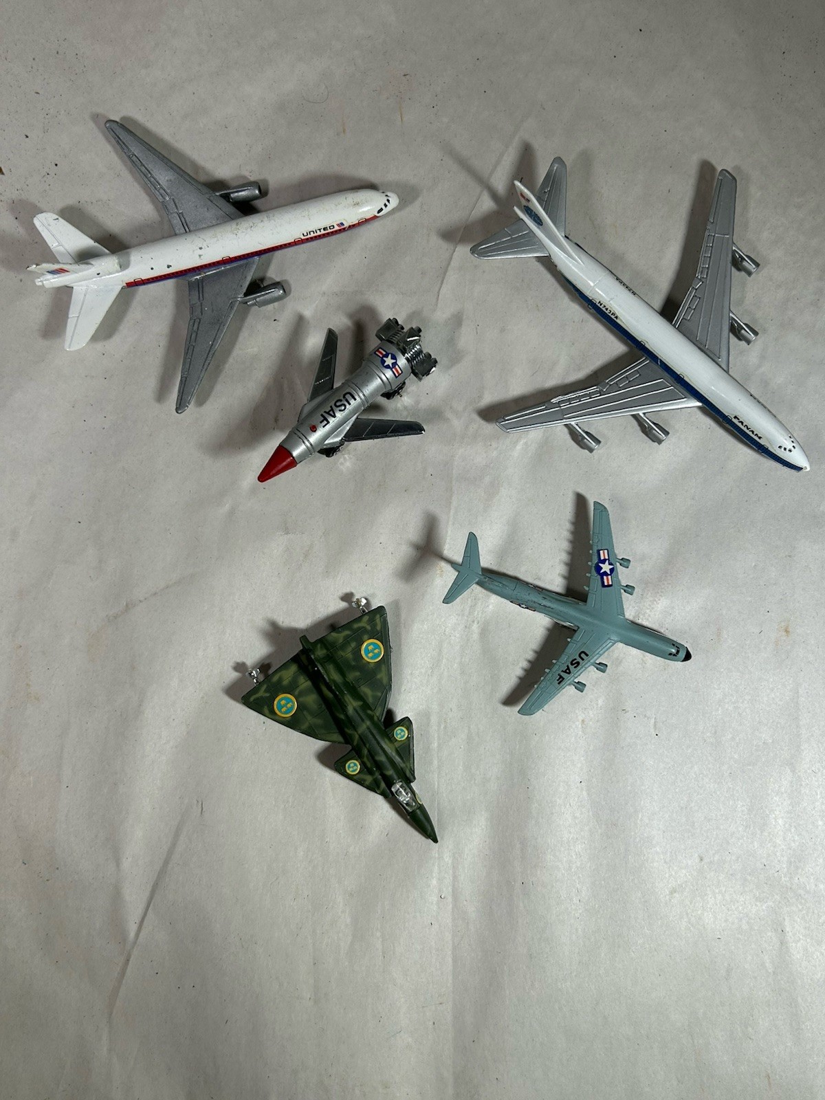 Vintage Airline Jet Toy Lot of 5 USAF United Pan Am Fighter Jet Collectible