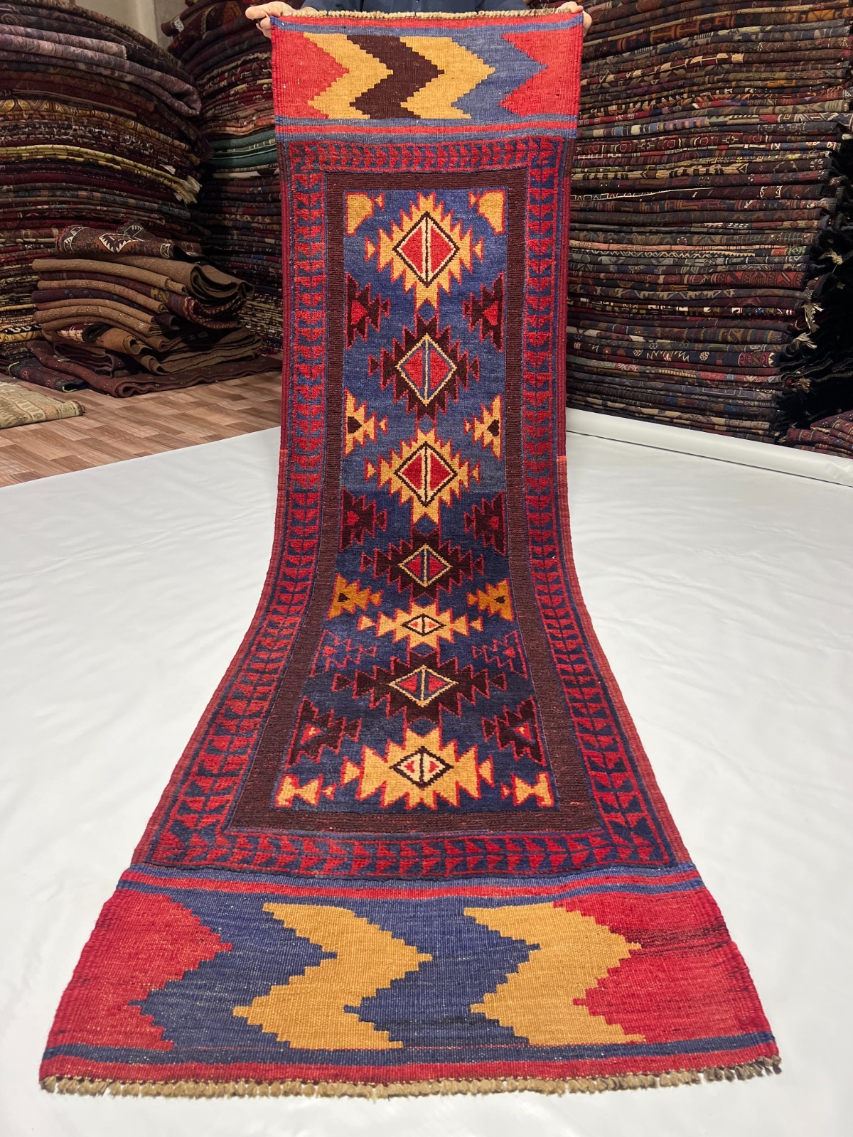 2x8 Vintage Afghan Mushwani Runner Tribal Geometric Wool Flatweave N Hand-knott