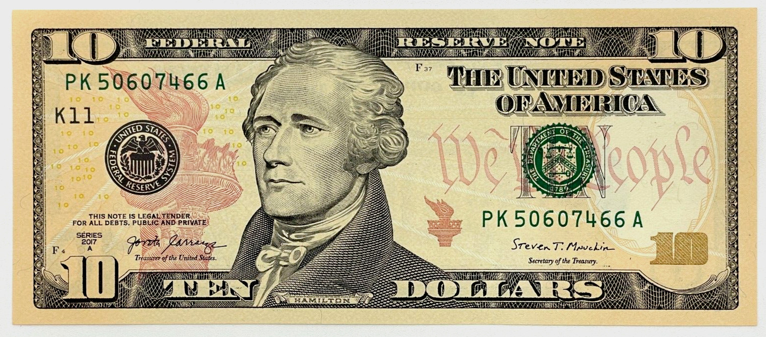 NEW Uncirculated $10 Ten Dollar Bill  Series 2017A  ONE NOTE