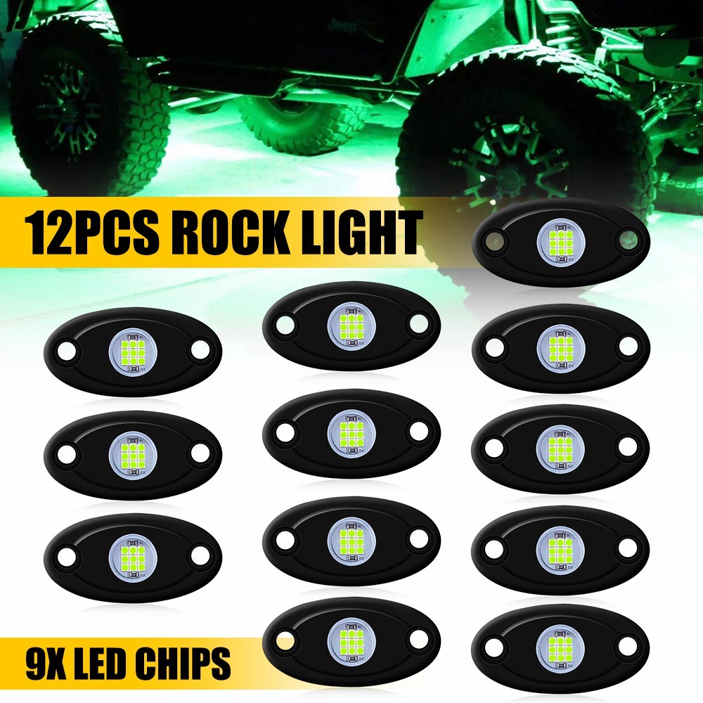 12pcs LED Universal Rock Green Light Underbody Glow Lamp Neon For Jeep Truck SUV