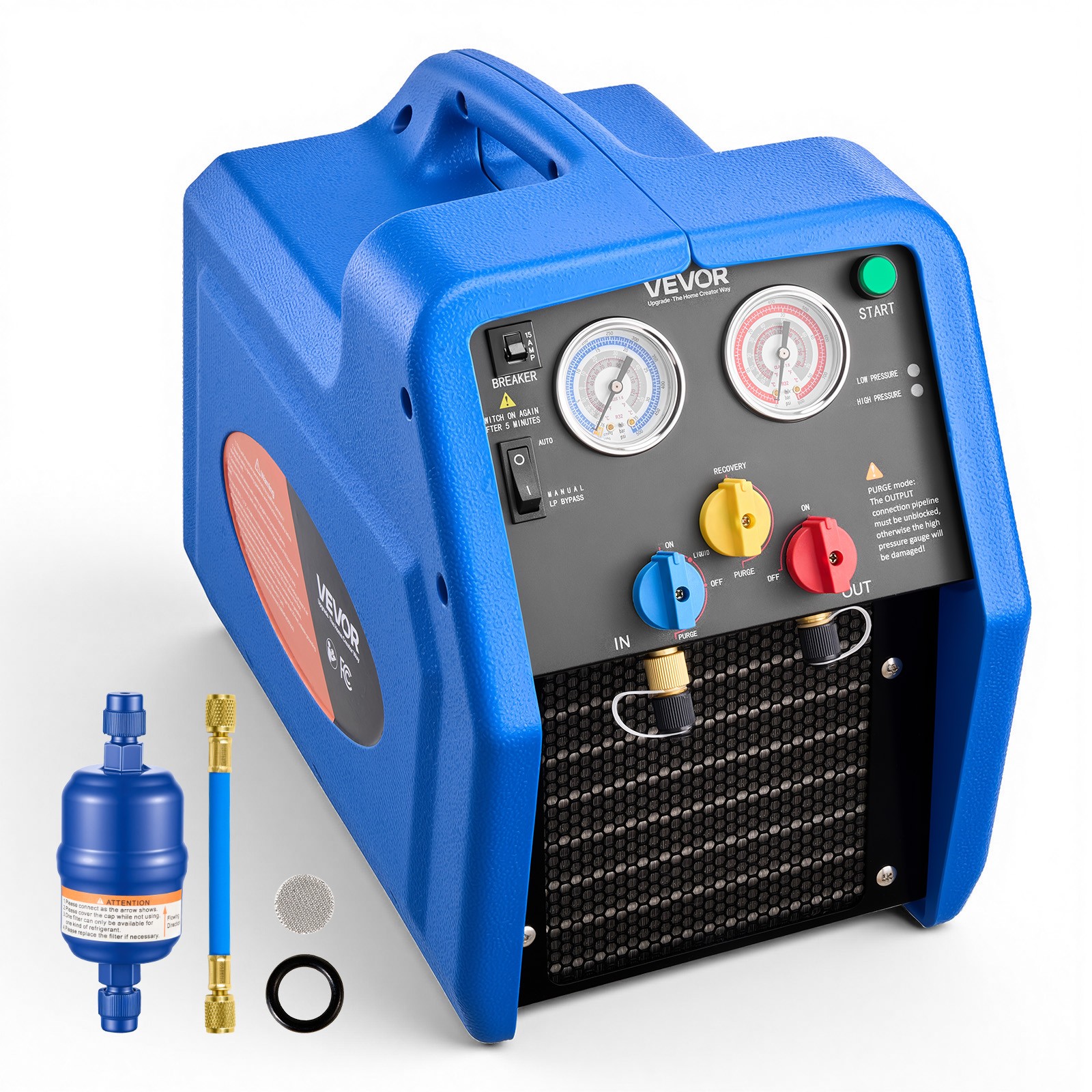 VEVOR Portable Refrigerant Recovery Machine 1 HP Dual Cylinder for Vapor Liquid