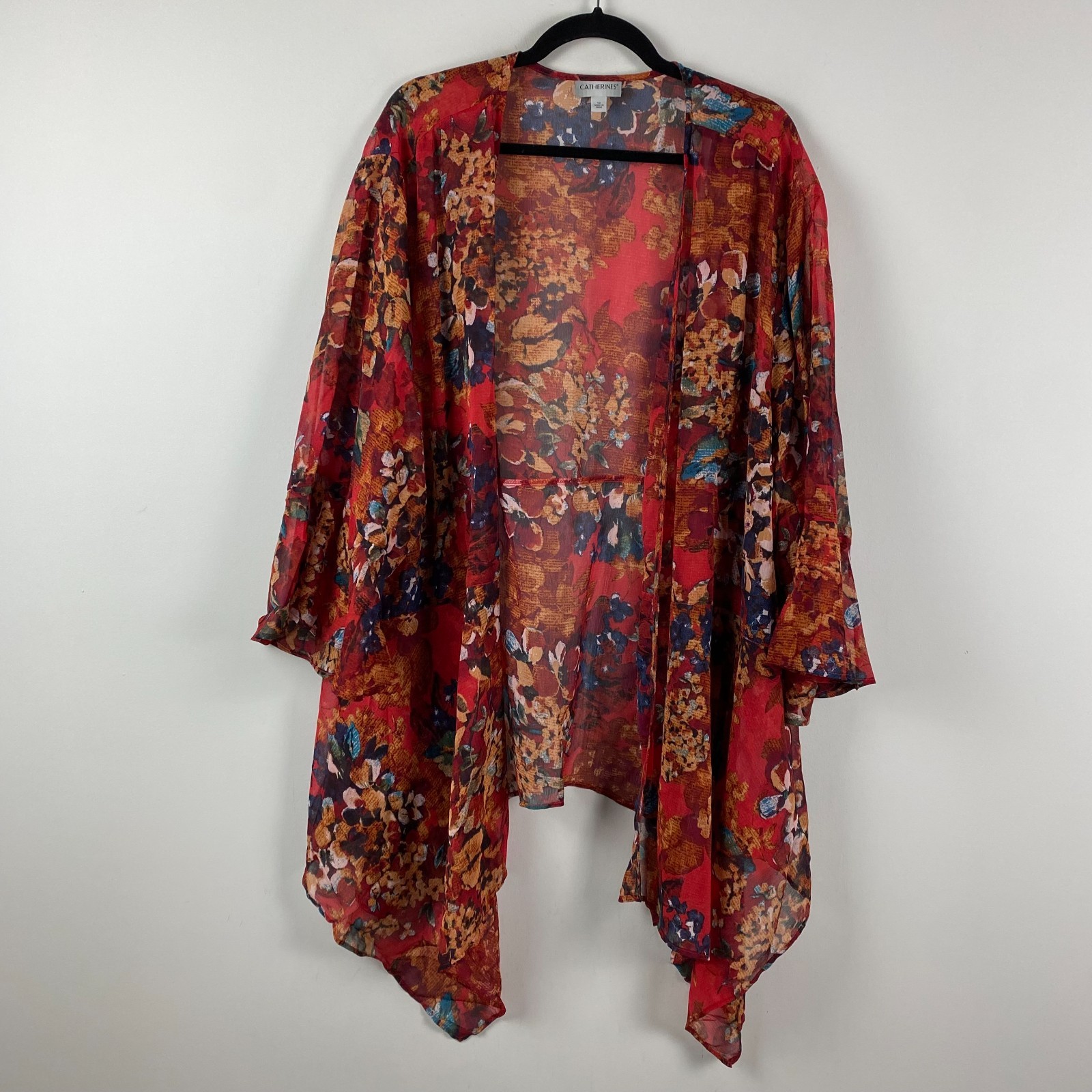 Catherines Seasonless Cascade Kimono Size 5X Open Front 3/4 Bell Sleeve Floral