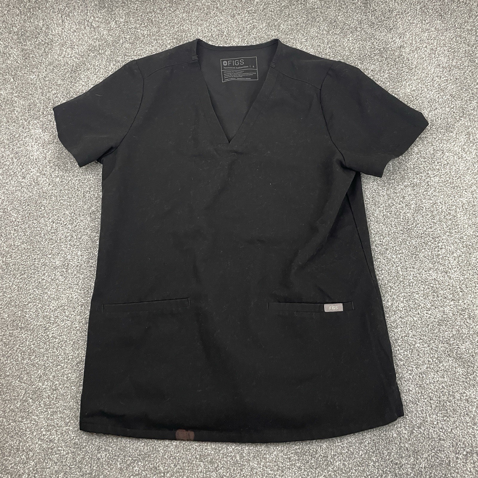 FIGS Women\'s Casma Three Pocket Scrub Top Black V-Neck Technical FW1100 Size S