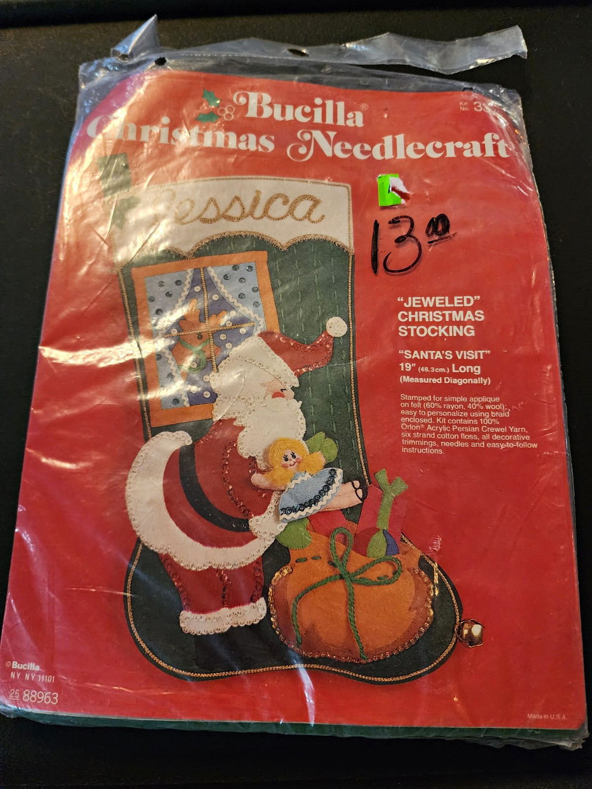 Vtg 1978 Bucilla Santa’s Visit Felt Stocking Kit 3373 Jeweled Open Box Complete