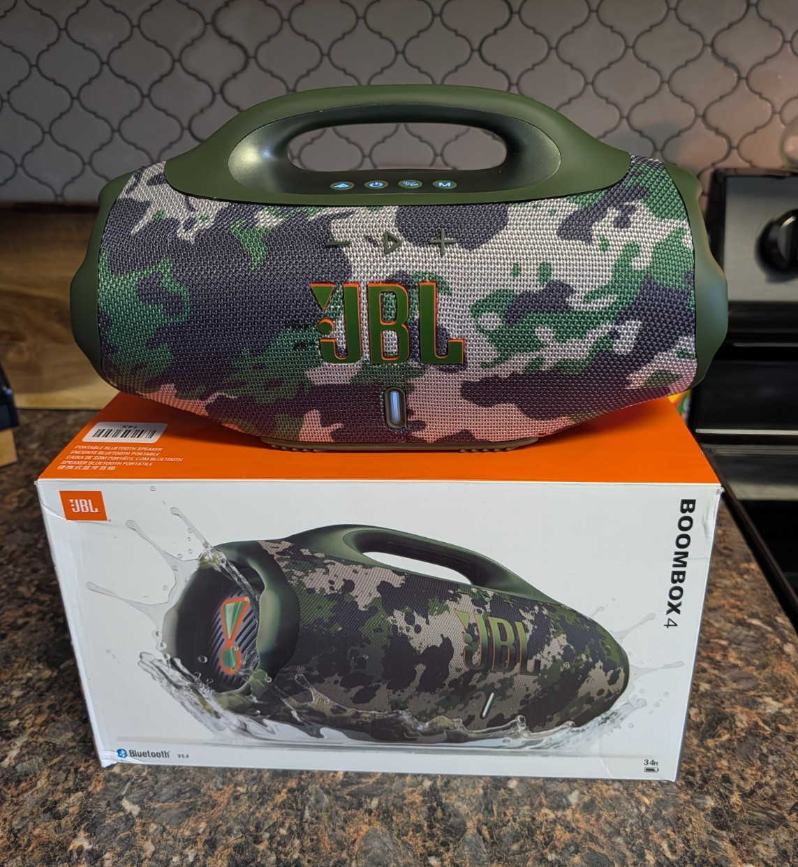 No App Bluetooth Only JBL Boombox 4 Bluetooth Portable Boombox Speaker, Camo