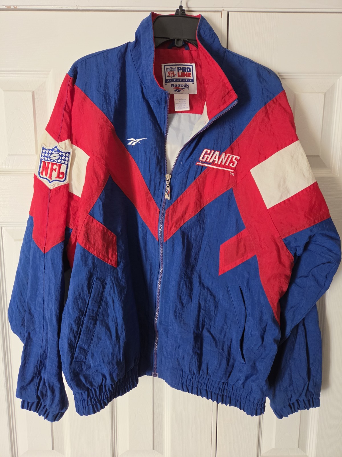 Vintage Reebok NFL Pro Line New York Giants Windbreaker Jacket Size Large Zip Up