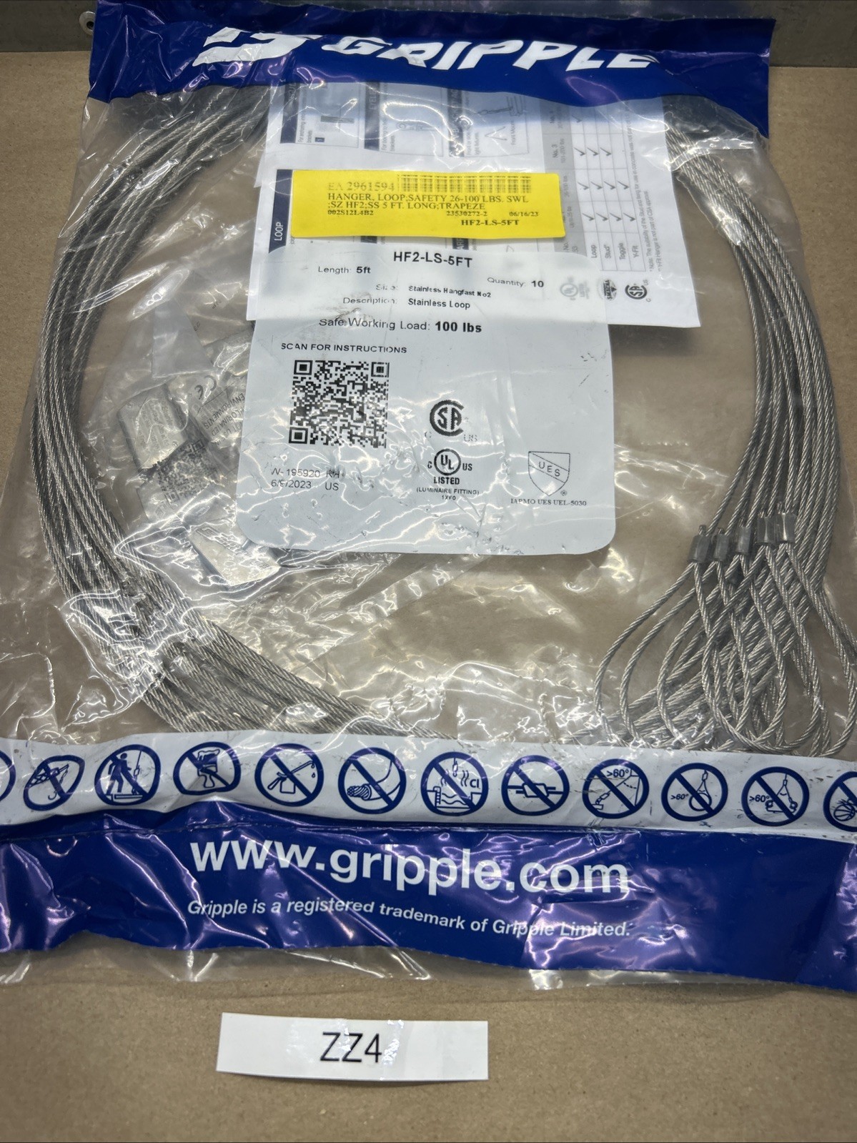 Gripple HF2-LS-5FT (10) S/S Loop Hangers In Sealed Bag Fast Shipping + Warranty