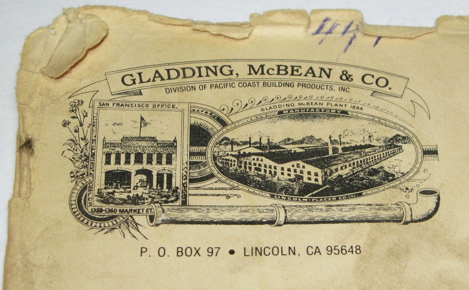Vintage Gladding McBean Pottery Company Logo Envelope Lincoln CA., Stationery Vintage Gladding McBean Pottery Company Logo Envelope Lincoln CA., Stationery