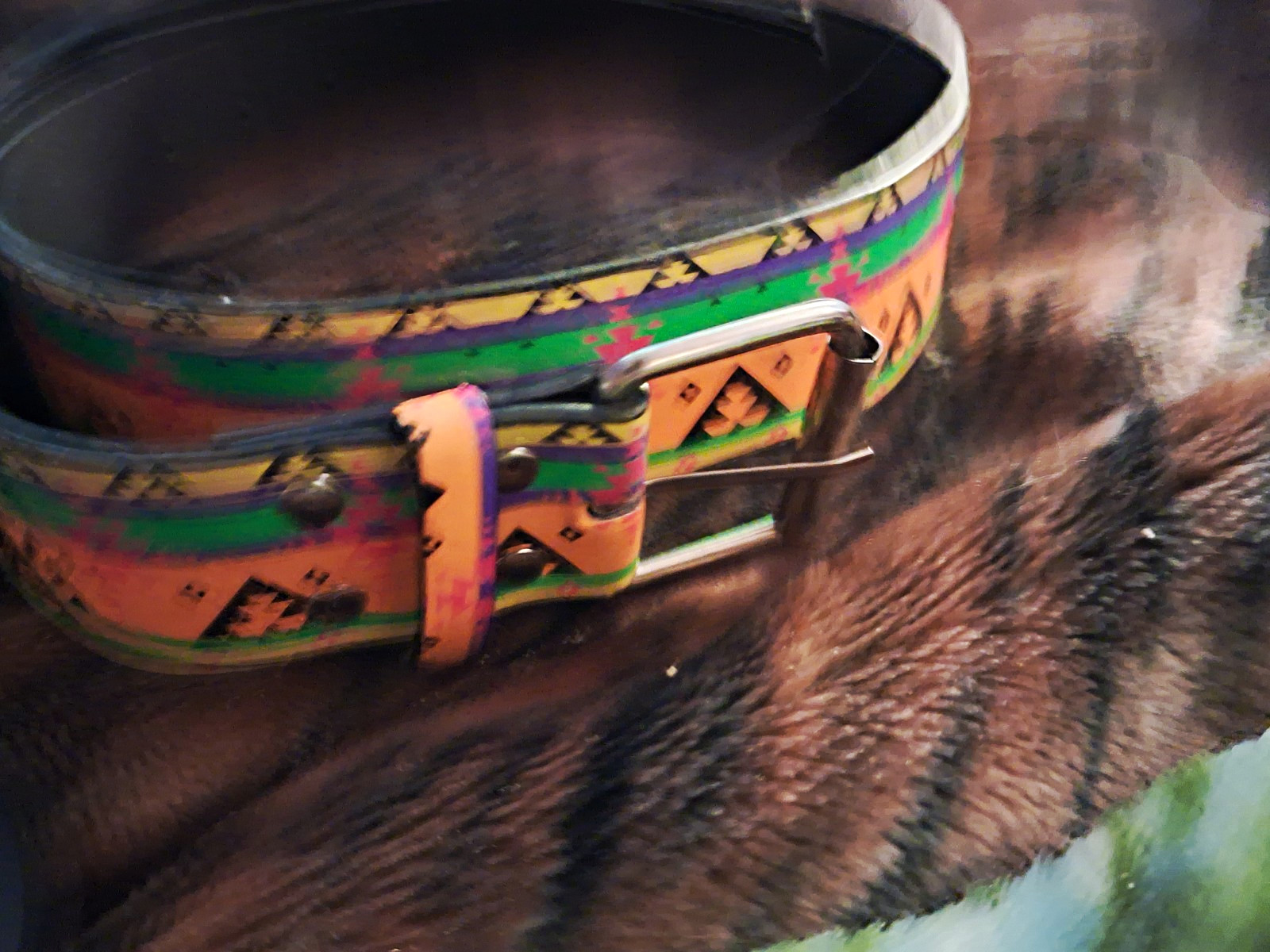 Vintage Aztec Geometric Faux Leather Fashion Belt, AdjustMetal Buckle, One Size