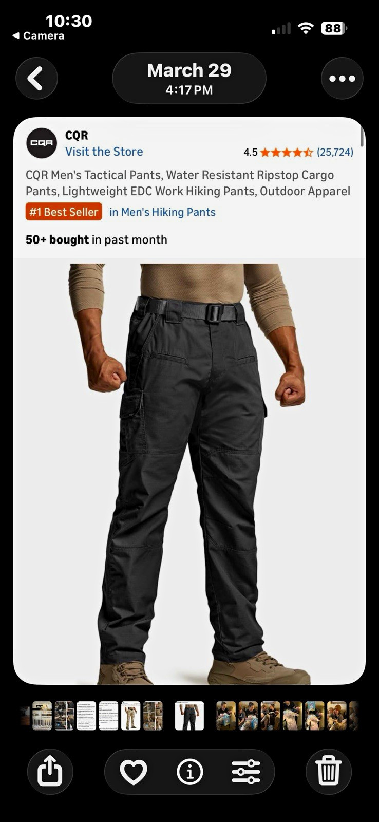 CQR Men\'s Tactical Cargo Pants 40x30 Regular Black Ripstop Water-Resistant EDC