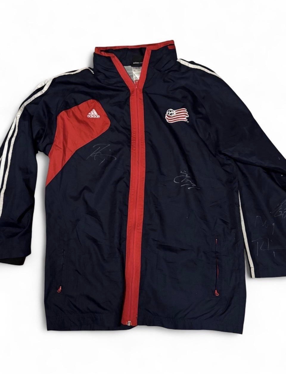 Vintage adidas New England Revolution MLS Full Zip Jacket L Soccer team SIGNED. 
