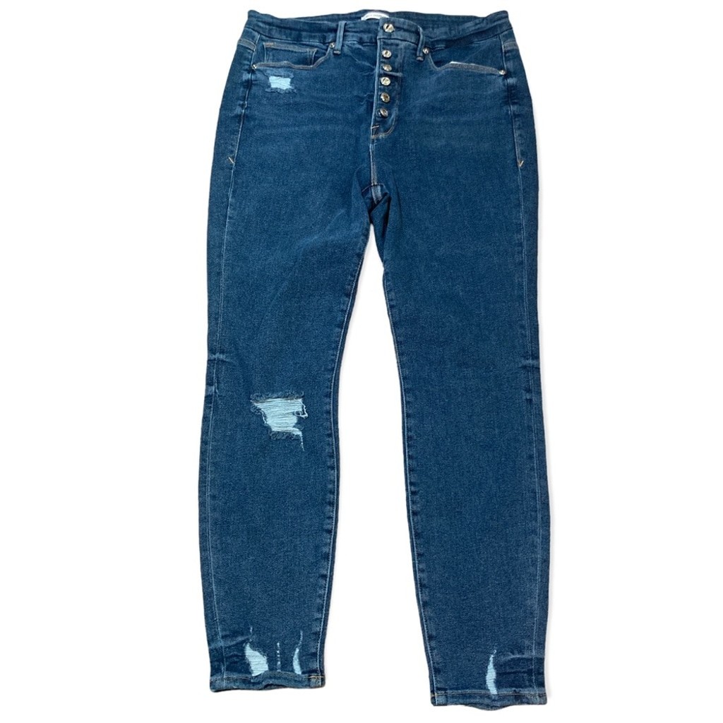Good American High Rise Distressed Dark Blue Jeans Good American High Rise Distressed Dark Blue Jeans