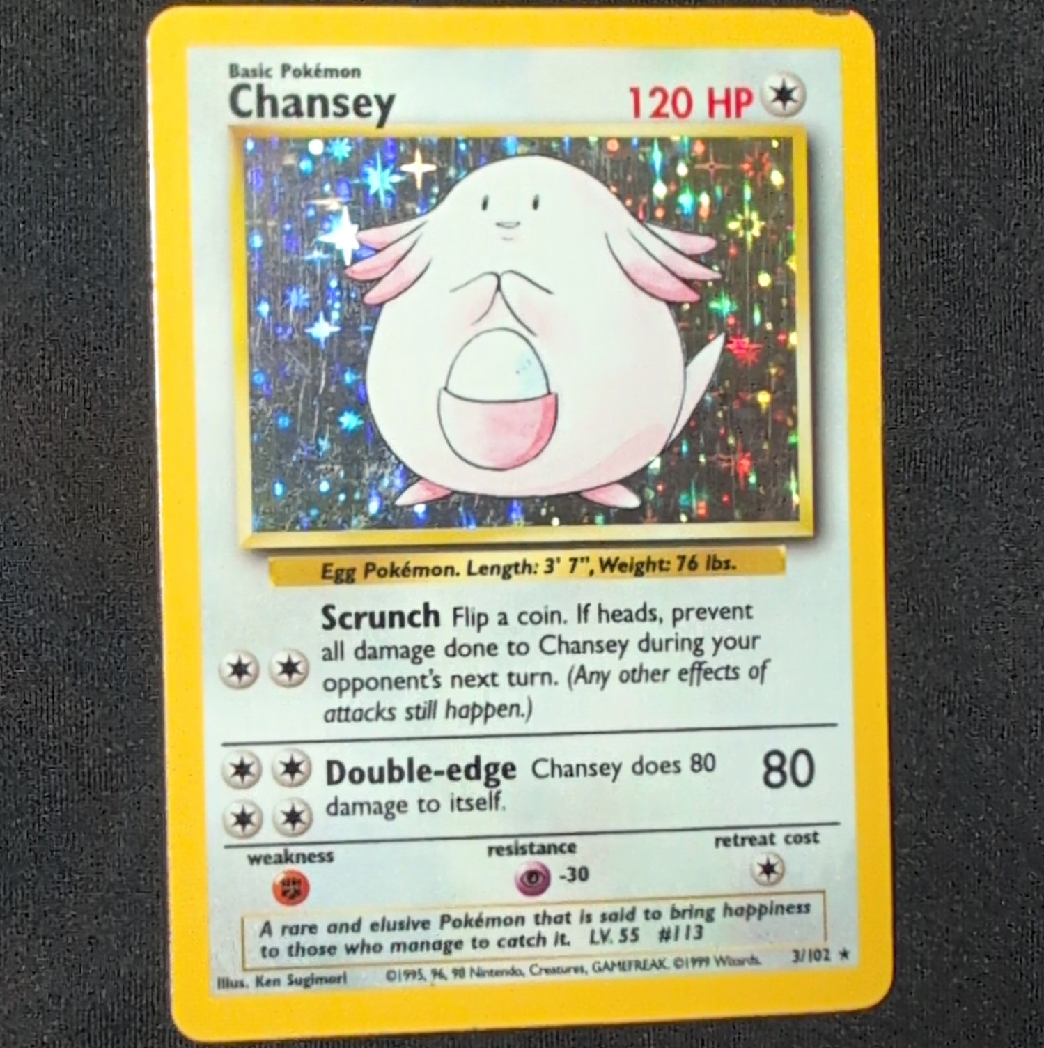 Pokemon TCG Base Set Chansey Holo Rare 003/102 English 1999 120 HP Pokemon TCG Base Set Chansey Holo Rare 003/102 English 1999 120 HP
