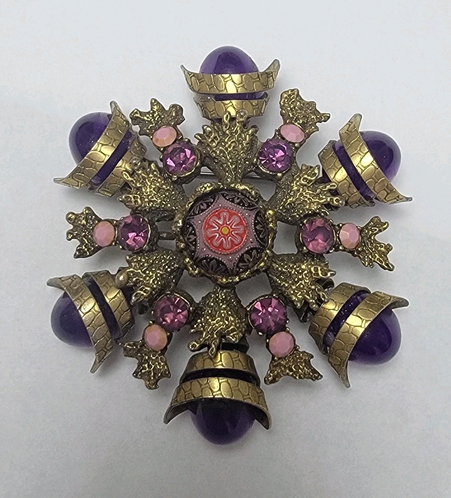 RARE 1960s DeLizza & Elster Juliana Moroccan Mateix Brooch Purple, Book Piece