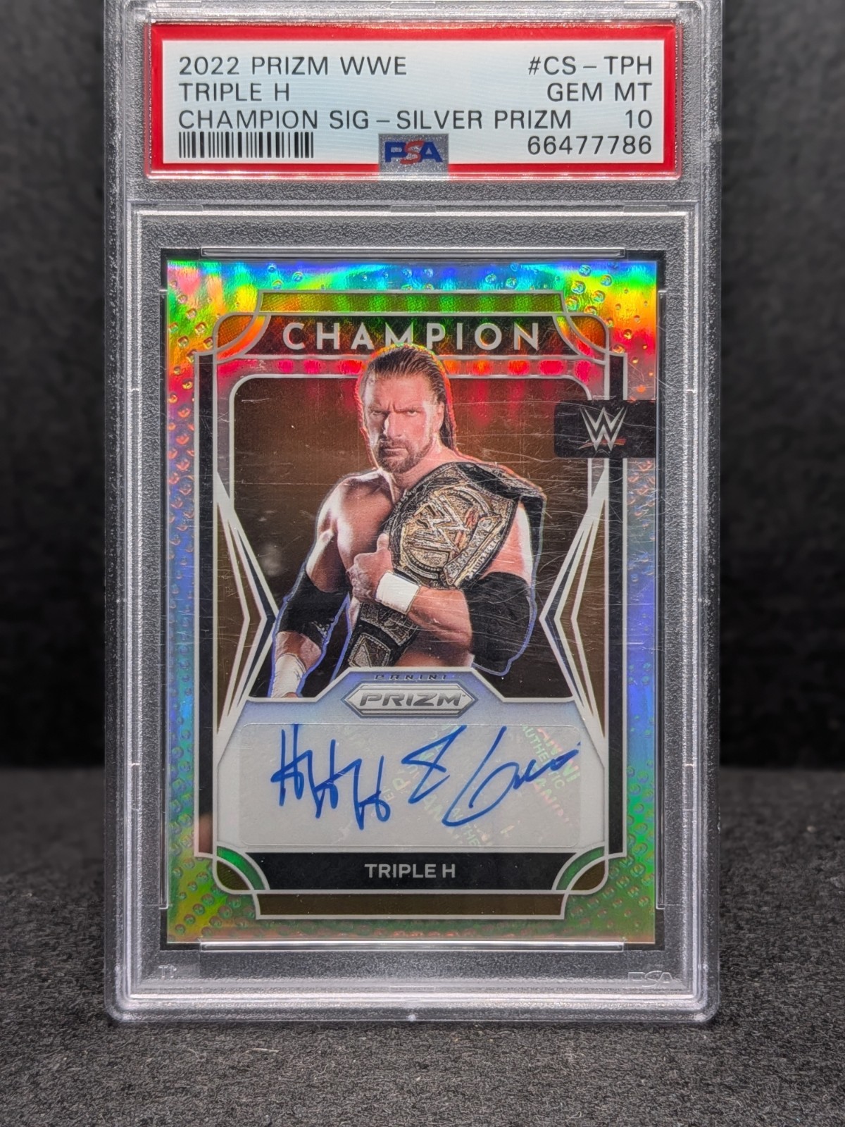 2022 Prizm WWE Triple H Champion Silver Prizm Auto Autograph #CS-TPH PSA 10