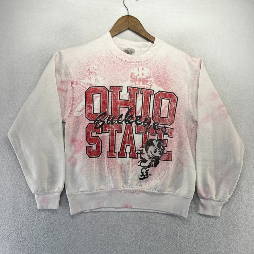 Vintage Ohio state Buckeyes Sweatshirt Womens Medium White All over Football 90s