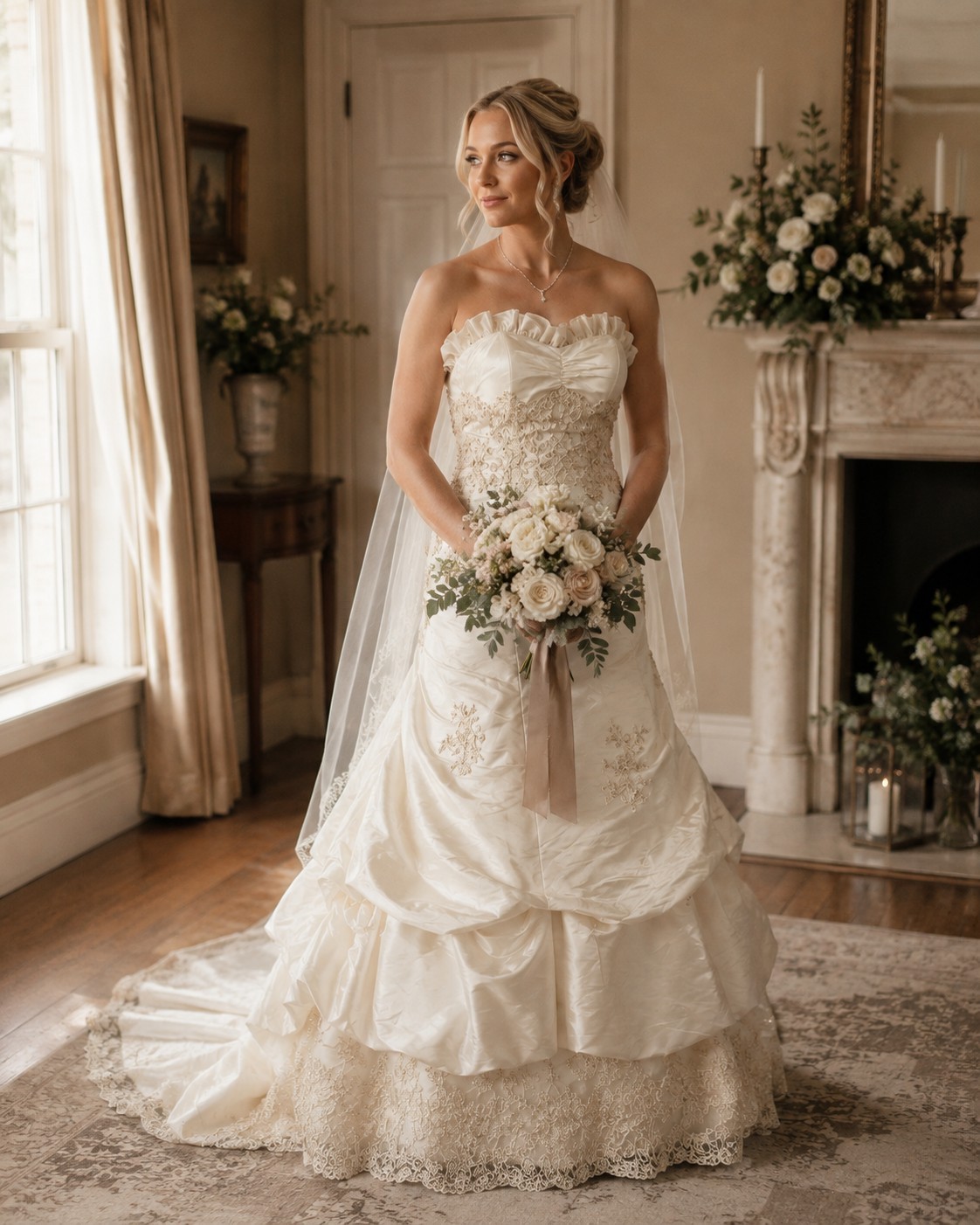 Vintage Oleg Cassini Champagne Lace Beaded Strapless Wedding Dress 2 Stlye C2239