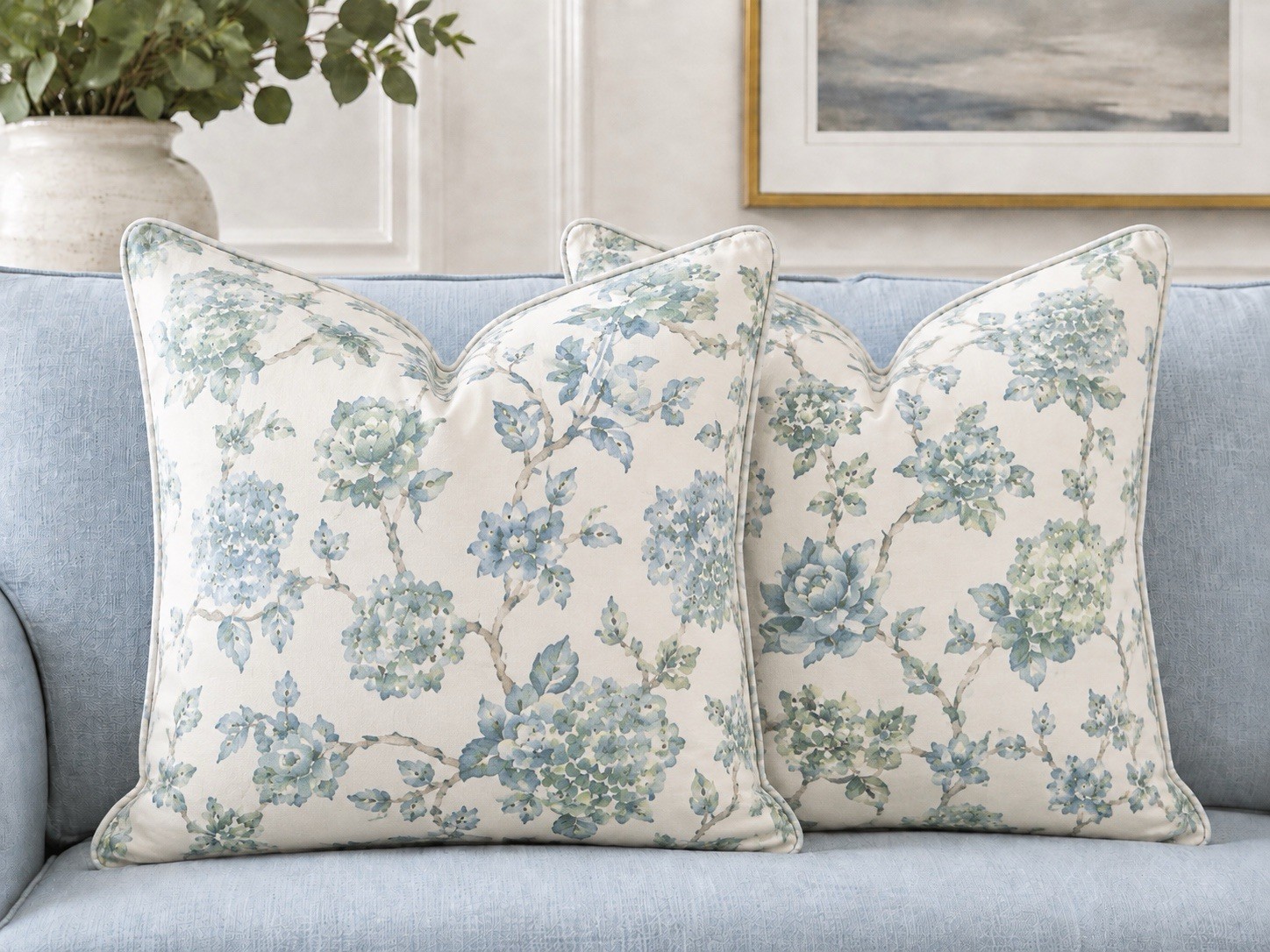 One Pair Kravet Fabrics Pillow Covers Etheria Color Delphinium Blue Self Welt 