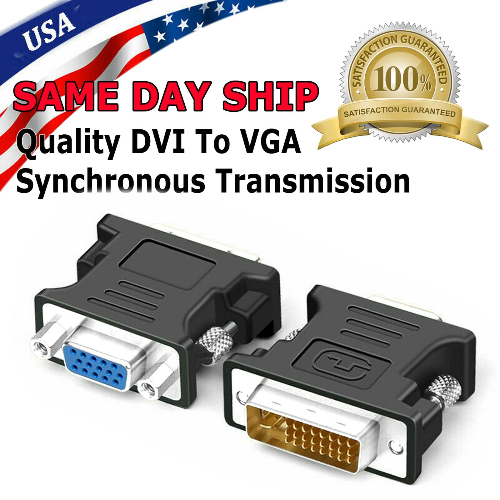 2PC DVI-I Male Analog (24+5) to VGA Female (15-pin) Connector Adapter Desktop PC