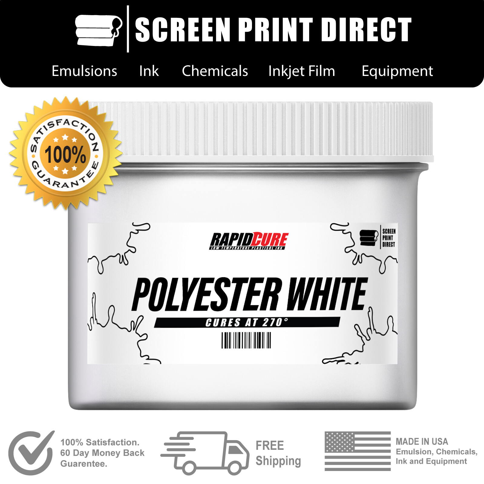 Polyester White - Screen Printing Plastisol Ink - Low Temp Cure 270F - Gallon 