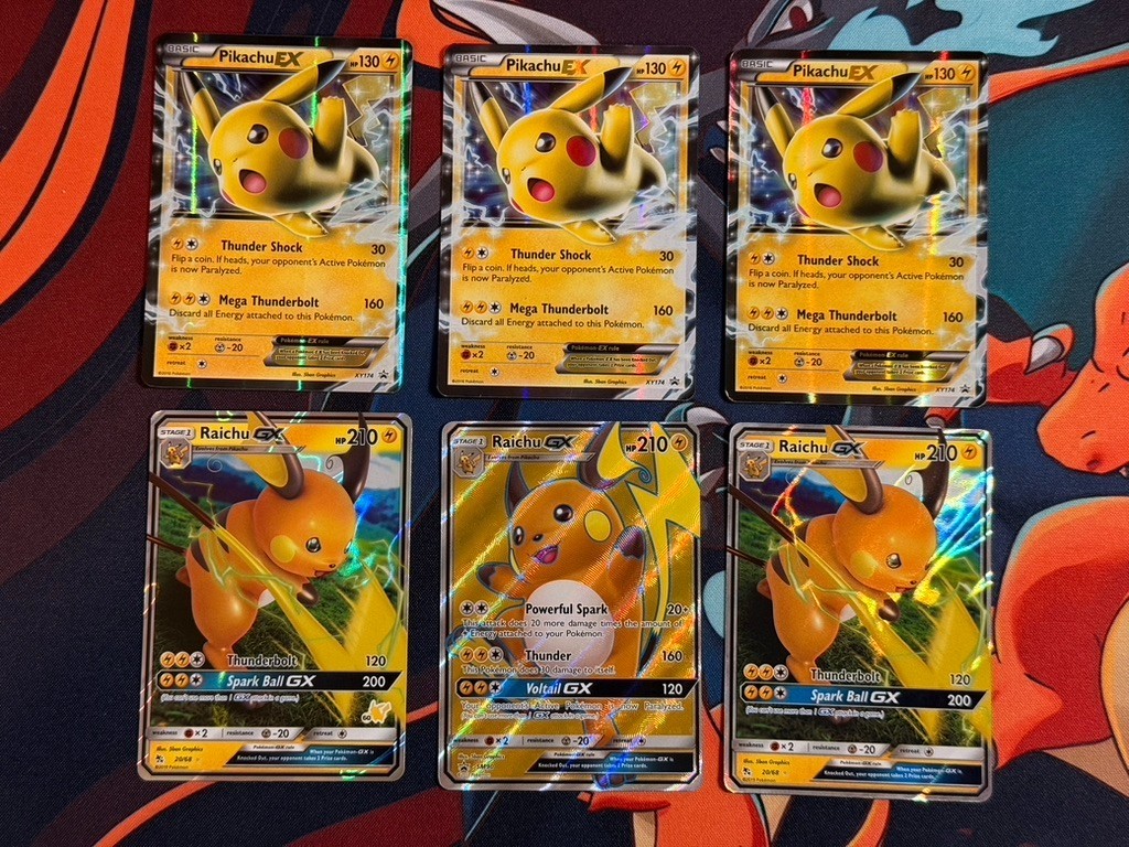 POKEMON TCG Lot 6 Pikachu EX XY174 Raichu GX 20/68 54/68 Holo Rare Cards 2016-19