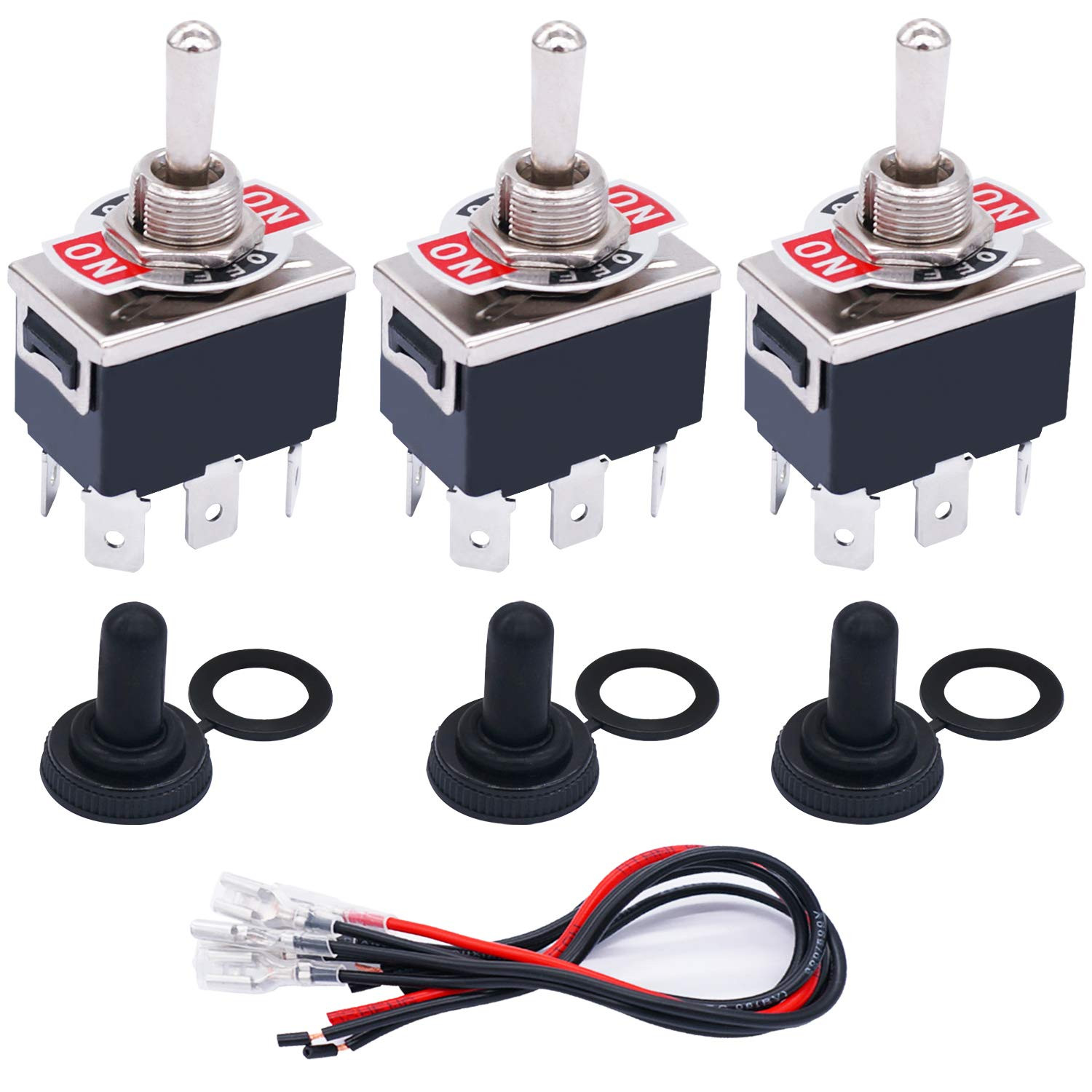 3 Pcs Latching Toggle Rocker Switches 6 Pin 3 Position ON/Off/ON DPDT Heavy D...