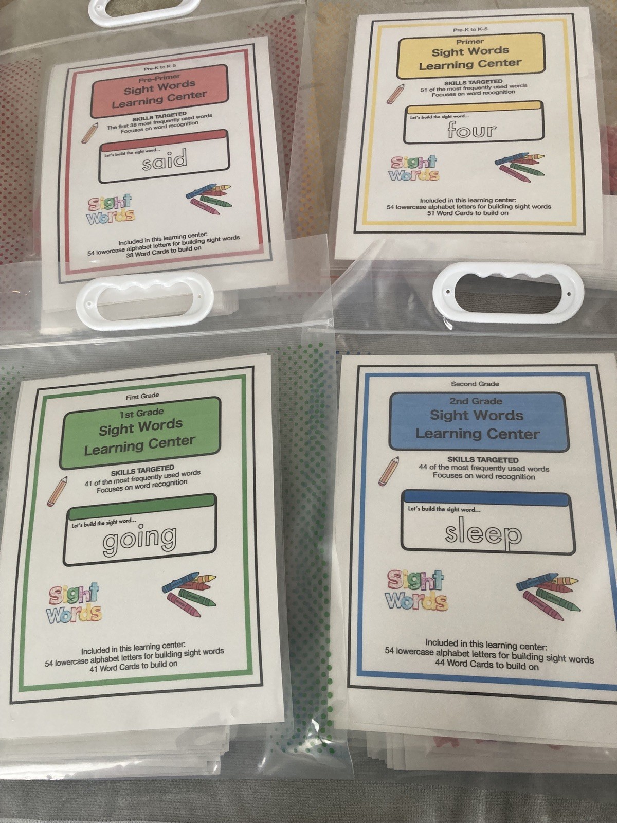 Four Complete Sight Word Learning Sets  with Lakeshore Learning Storage Bags