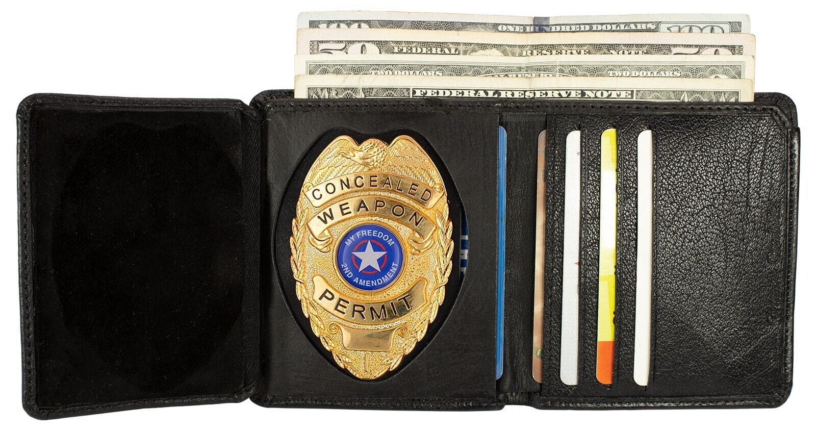 Genuine Leather Police Badge Wallet Trifold ID Holder Law Enforcement Black