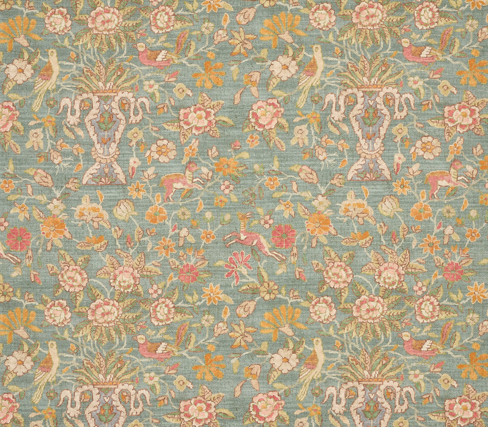 COLEFAX & FOWLER CURTAIN FABRIC \'FLEURY - JADE\' 3.8 METRES - 100% LINEN