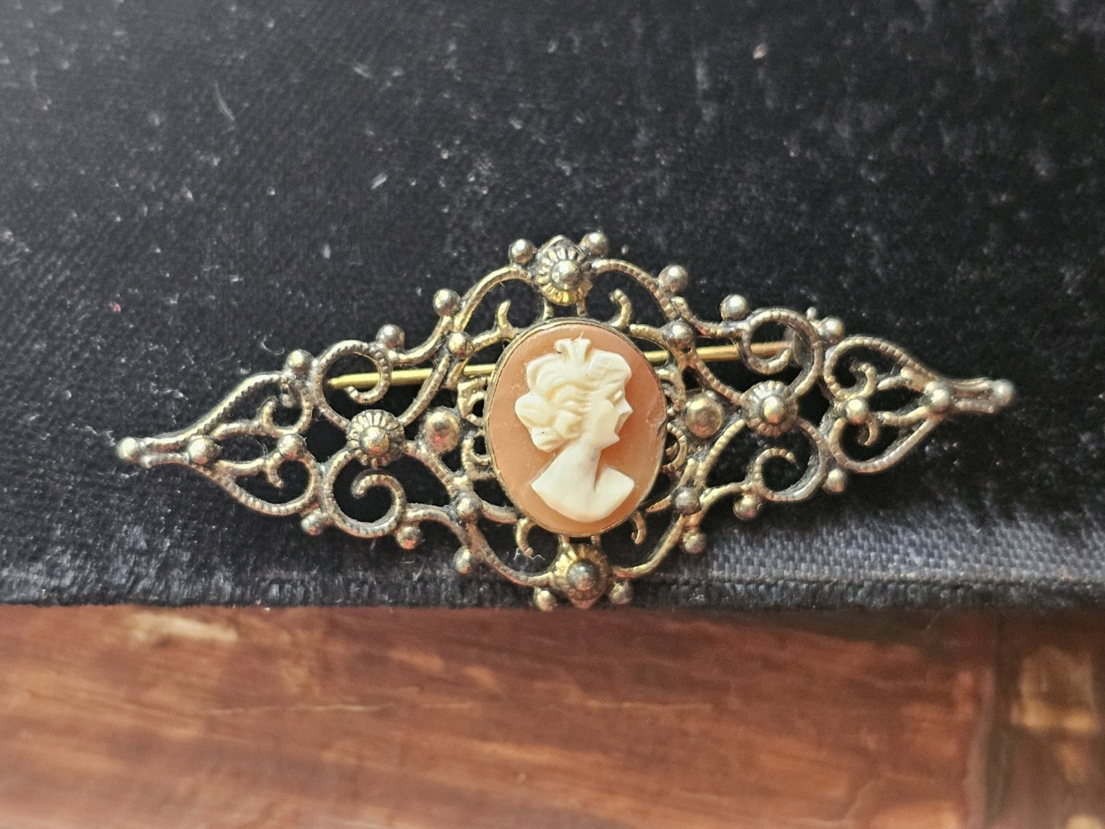 Danecraft Signed Sterling Silver Real Shell Cameo Brooch Gold Vermeil Plate 2\