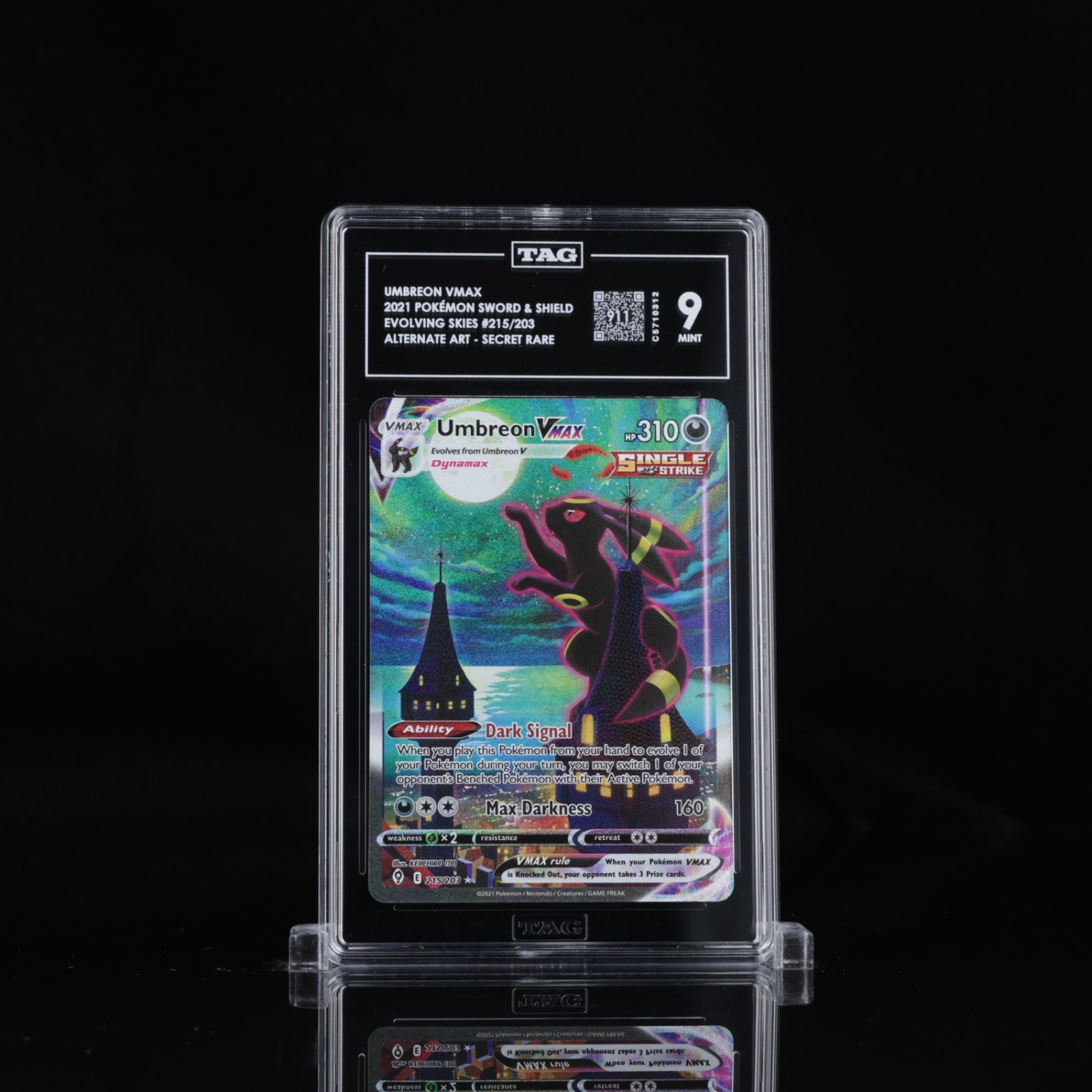 Pokémon Umbreon Vmax  2021 sword and shield. evolving skies Alt Art TAG 9
