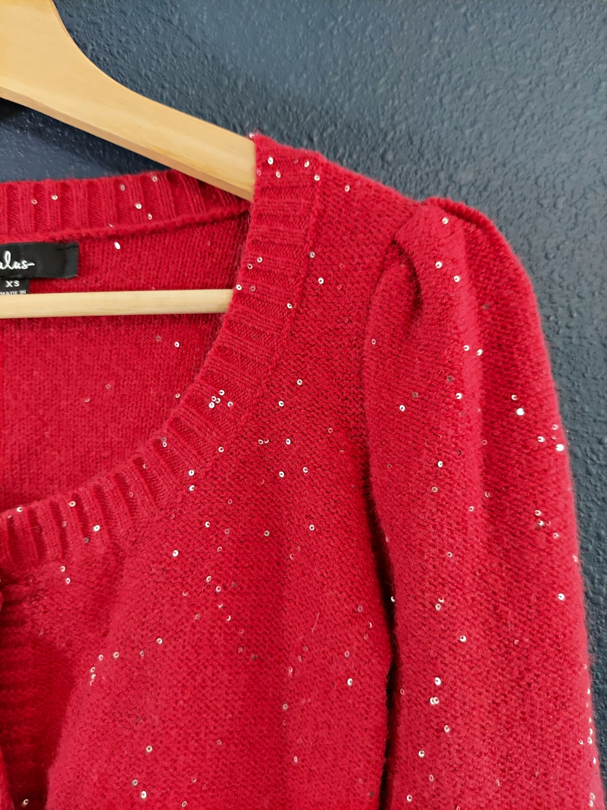 Lulus Women’s Red Sequin Knit Scoop Neck Cardigan Sweater XS Puff Sleeve Lulus Women’s Red Sequin Knit Scoop Neck Cardigan Sweater XS Puff Sleeve